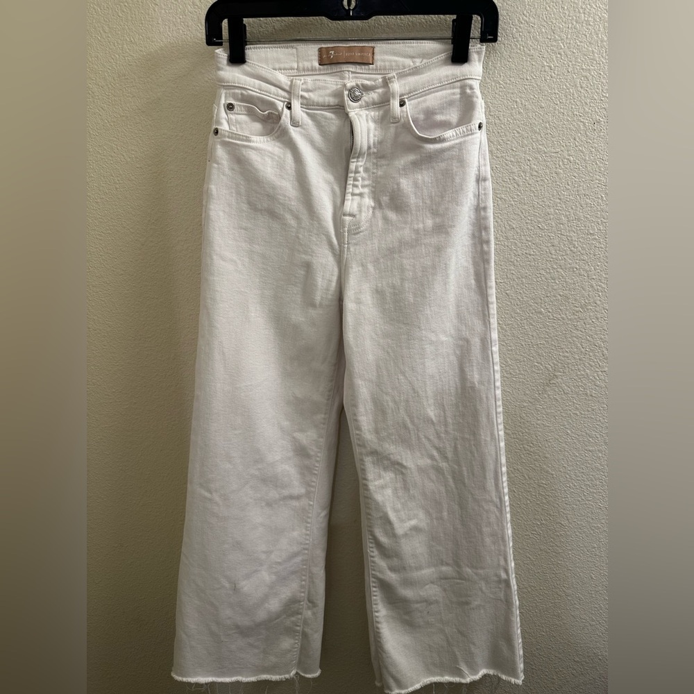 7 For All Mankind White Wide-Leg High-Rise Jeans